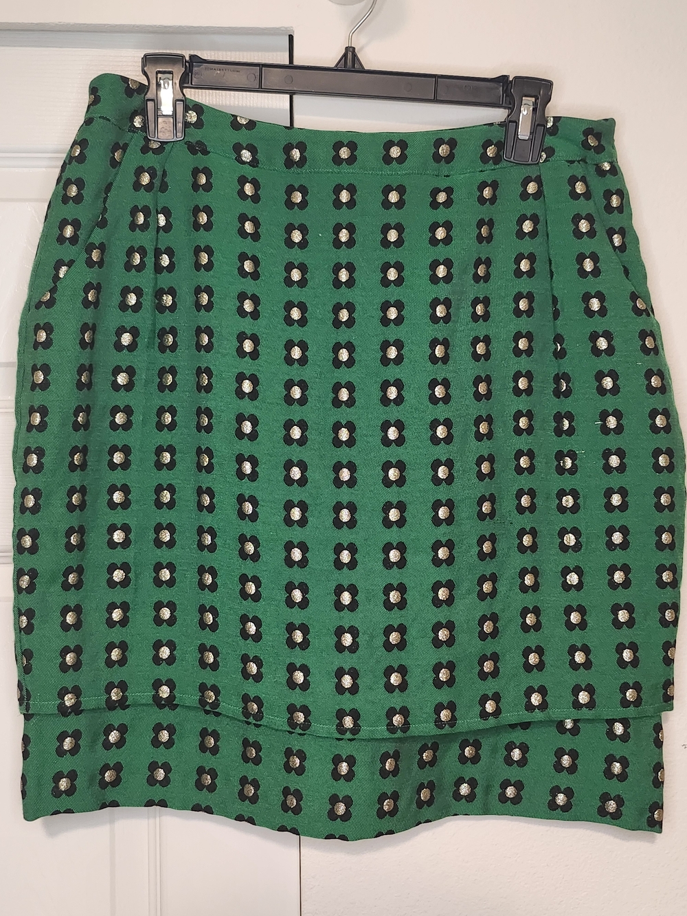 Anthropologie HD in Paris Green Garden Glimmer Layered Floral Pencil Skirt